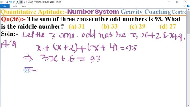 Q36 | The sum of three consecutive odd numbers is 93. What is the middle number? | Number System смотреть онлайн
