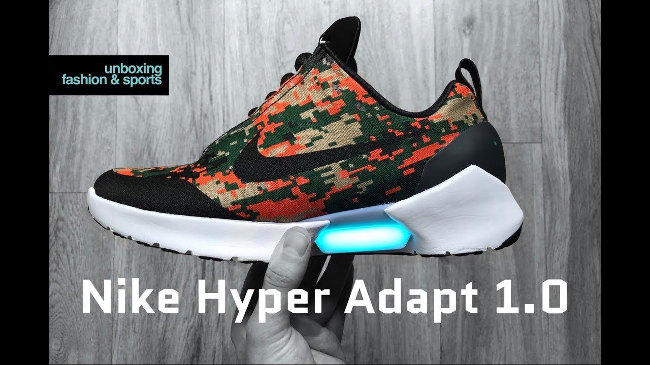 Nike HYPER ADAPT 1.0 SELF LACING ‘camo/black/orange’ | UNBOXING & ON FEET | fashion shoes | 2018 смотреть онлайн