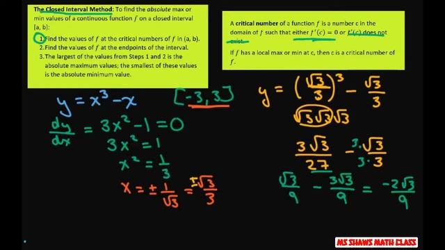 Find the absolute maximum and minimum value of f on [-3,3]. Y = x^3 -x смотреть онлайн