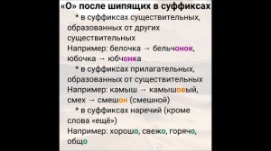 Орфография. О и Ё после шипящих в корне, суффиксе и окончании