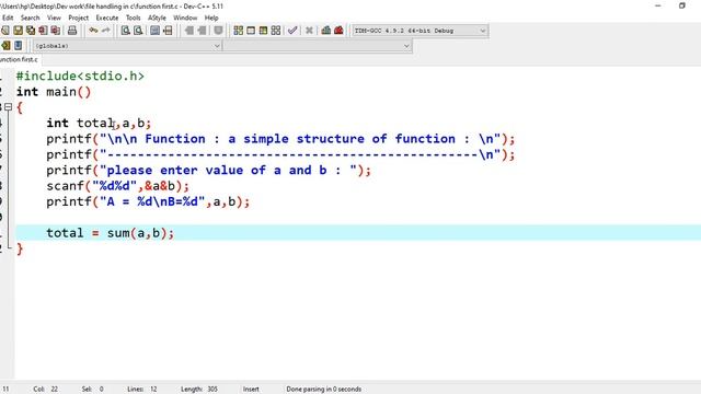 C program to show the simple structure of a Function смотреть онлайн