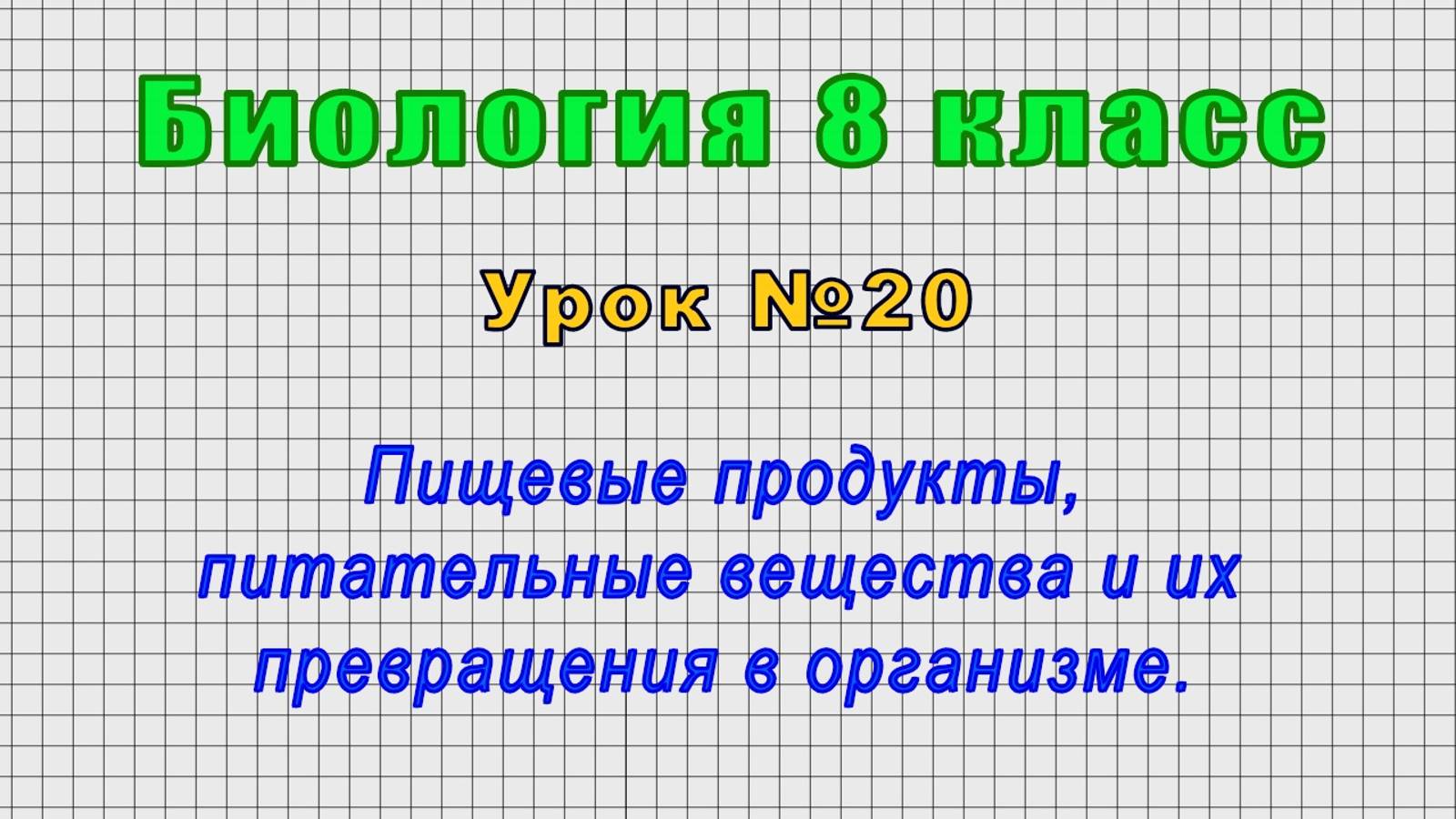Биология 8 класс (Урок№20 - Пищевые продукты, питательные вещества и их превращения в организме.) смотреть онлайн
