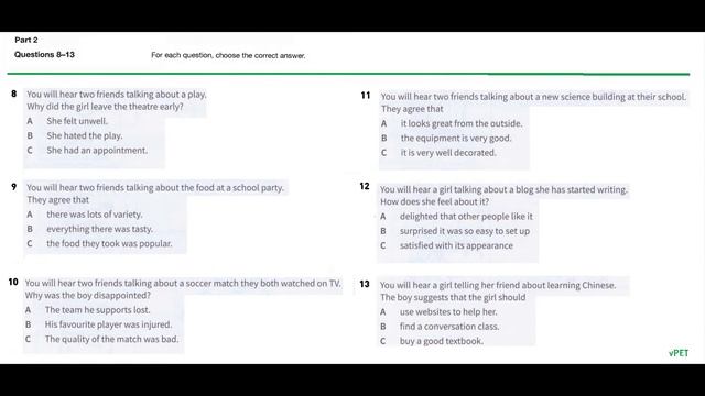 B1 Preliminary for schools Listening Test 11 with answers (New Format) смотреть онлайн