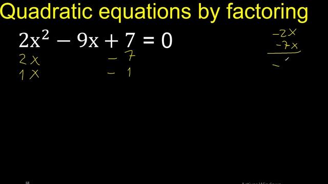 2x^2-9x+7=0 . Quadratic Equations By Factoring , how to solve method . solution смотреть онлайн