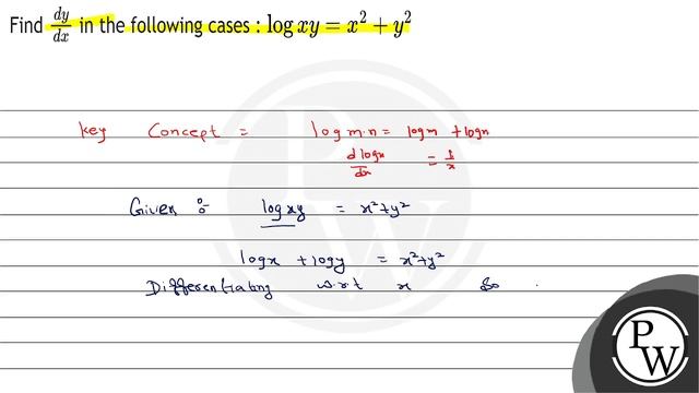 Find \( \frac{d y}{d x} \) in the following cases : \( \log x y=x^{2}+y^{2} \) смотреть онлайн