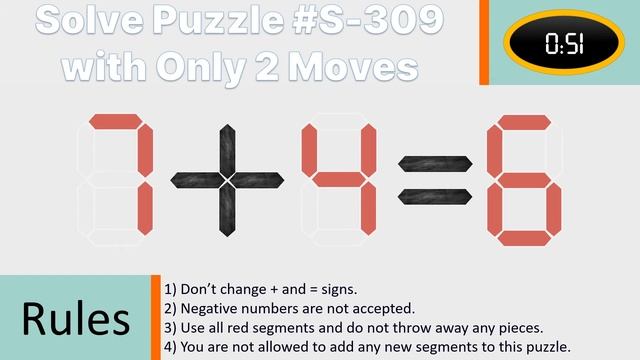 Seven Segment Puzzle no.S-309 ( 7 + 4 = 6) With solution. смотреть онлайн
