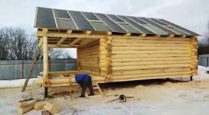 2023 г февраль. Обзор сруба бани 6х6 с террасой 3 метра, углы в чашу, с двумя перегородками