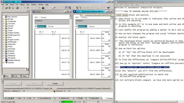How to COMPARE PROGRAMS, ONLINE TO OFFLINE - Step 7 Manager S7-300 смотреть онлайн