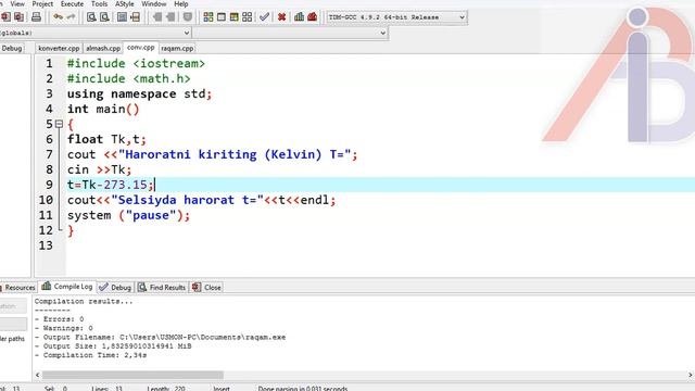 C++ Dasturlash Tilida Chiziqli Jarayonlarni Dasturlash