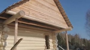 2023 ноябрь - сруб 6х6 в диком стиле, в чашу, с террасой 2 метра, двускатная мансарда