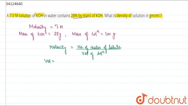 A 7.0 M solution of KOH in water contains 28% by mass of KOH. смотреть онлайн