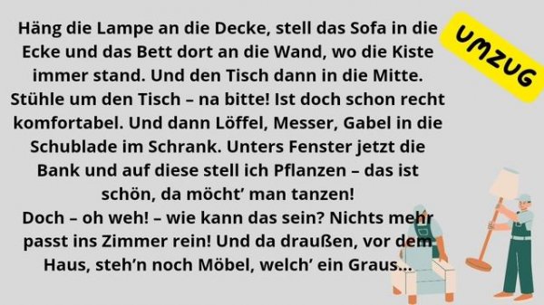 LESEN: читаем базовые тексты на немецком, тема UMZUG, рифмовка🙂