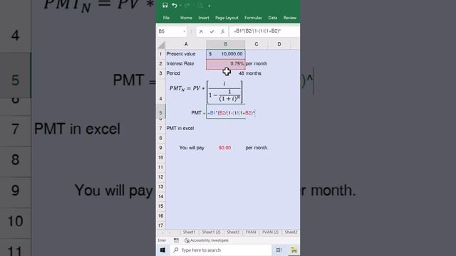 Calculate Payment PMT in Excel #short смотреть онлайн