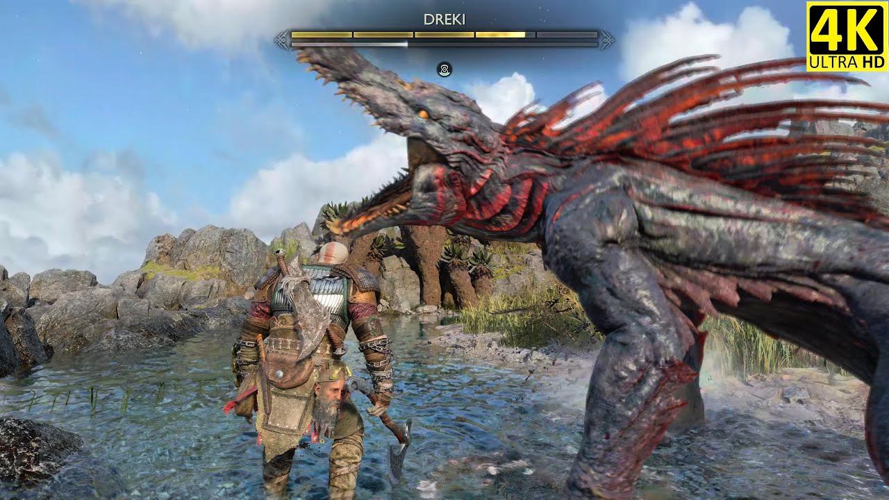 God of War Ragnarök PS5 Boss Fight Monster (Dreki) Kratos Slashs Him смотреть онлайн