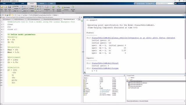 Trimming a Simulink Model Using the Linear Analysis Tool смотреть онлайн