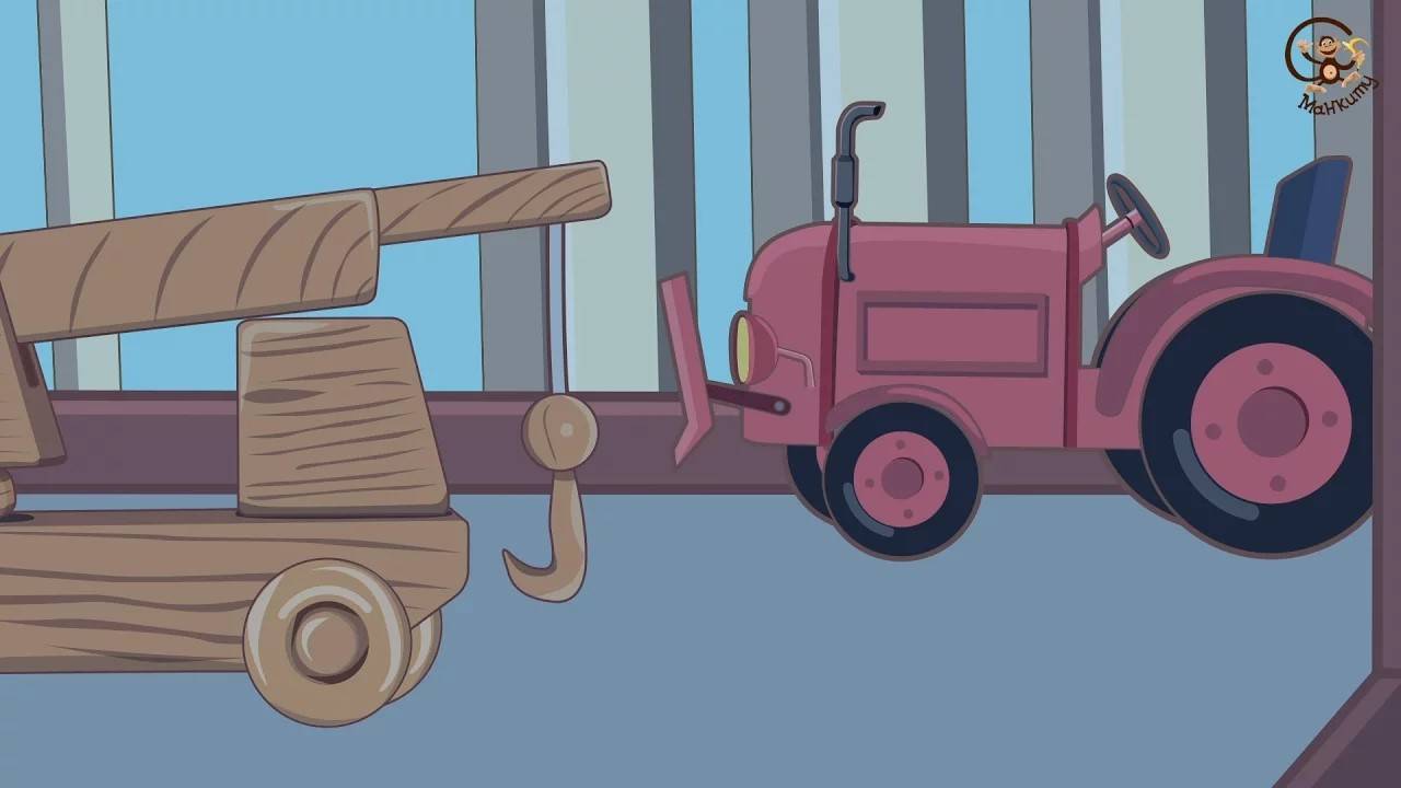 Мультик про машинки. Трактор, кран и вертолёт спасают экскаватор. МанкиМульт смотреть онлайн
