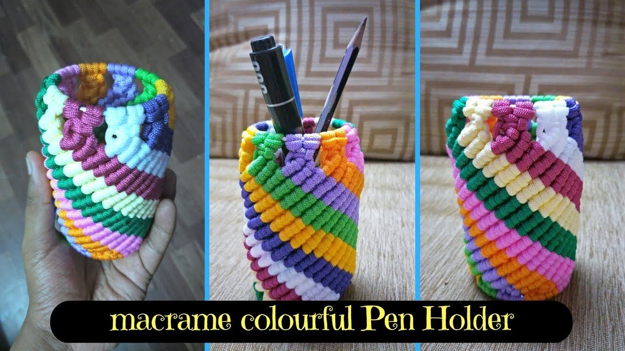 How to make Colorful Macrame Pen Holder Design #4 | From Waste macrame project смотреть онлайн