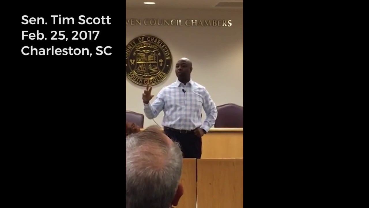 Sen. Tim Scott responds to private prisons question at SC Town Hall смотреть онлайн