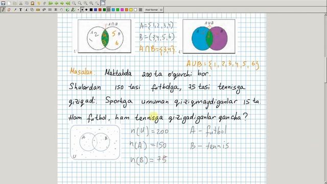 Venn Diagrammalari. Algebra 10-sinf. 4-dars