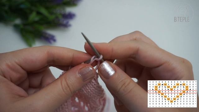 Узор спицами №22. Ажурные сердечки. Попетельный разбор + схема смотреть онлайн