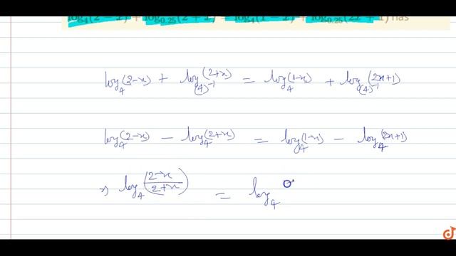 The equation `log_4(2-x)+log_(0.25)(2+x)=log_4(1-x)+log_(0.25)(2x+1)` has смотреть онлайн