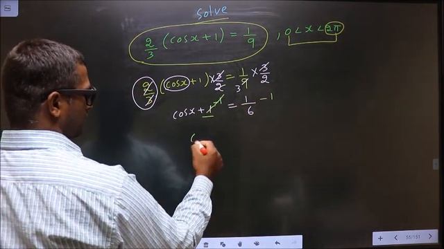 Trigonometric equations Solve (2(cos(x)+1))/3=1/9 Where 0≤x≤2π смотреть онлайн