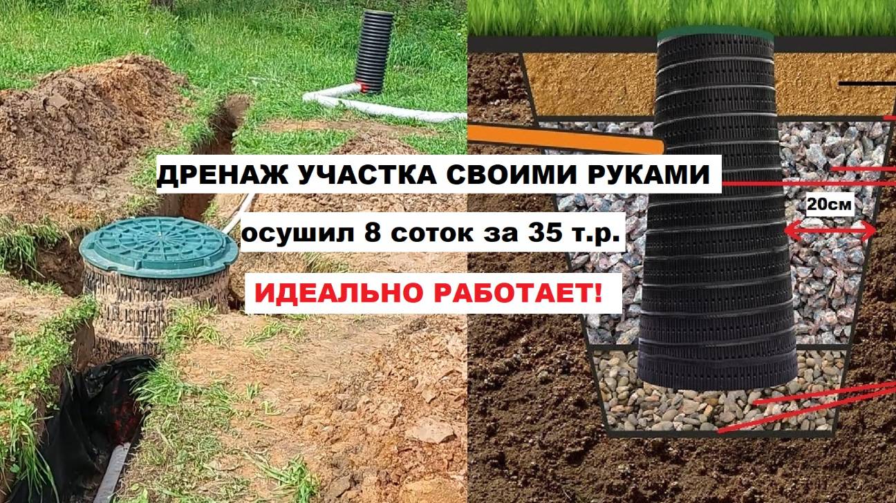 Дренаж участка своими руками! Осушил 8 соток за 35т.р. - 3 дня работы! Всё проще, чем кажется!