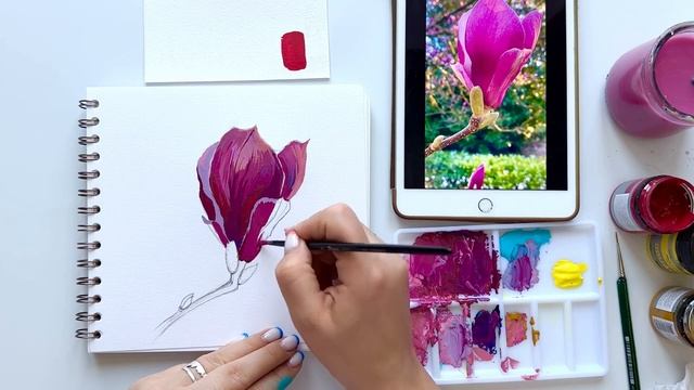 МК гуашью Pinax 💜 Рисуем магнолию смотреть онлайн