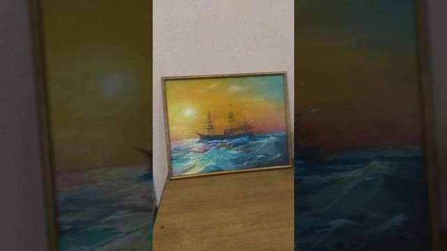 Картина,, Морской пейзаж,, по мотивам картины Айвазовского. Холст на ДВП. Масло. смотреть онлайн