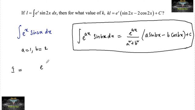 If I = ∫e^x sin2x dx then for what value of k, kI = e^x(sin2x -2cos2x) + c jee test series integra смотреть онлайн
