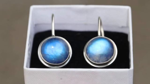 12 mm Round Rainbow Moonstone Earrings B-2-7 смотреть онлайн