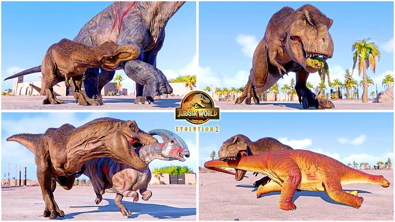 Dominion Feathered T-REX VS All Herbivore Dinosaurs Hunting Animations 🦖 Jurassic World Evolution 2 смотреть онлайн