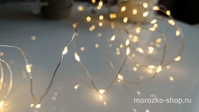 Гирлянда СВЕТЛЯЧКИ МЕРЦАЮЩИЕ, 100 тёплых белых mini LED, 500+10 см, батарейки AX8702430 смотреть онлайн