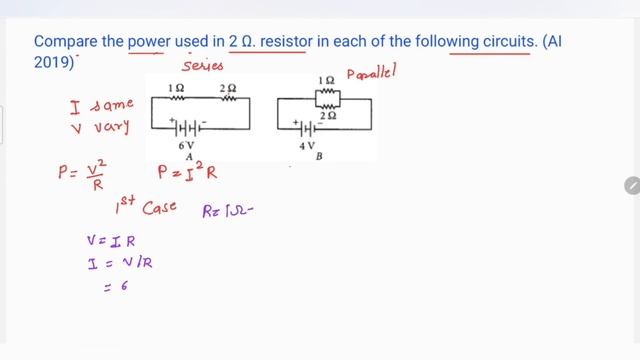 Compare the power used in 2 Ω. resistor in each of the following circuits. (AI 2019) смотреть онлайн