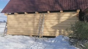 2024 Февраль. Баня 6х8 в лапу в кругляк с мансардой. Диаметр бревна 26 мм