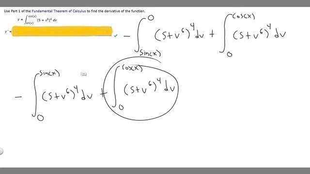 Use Part 1 of the Fundamental Theorem of Calculus find derivative function.y=cos(x)(5 + v6)4dvsin(x смотреть онлайн