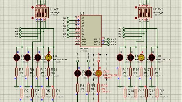 magnitude compator 7485 IC demo смотреть онлайн