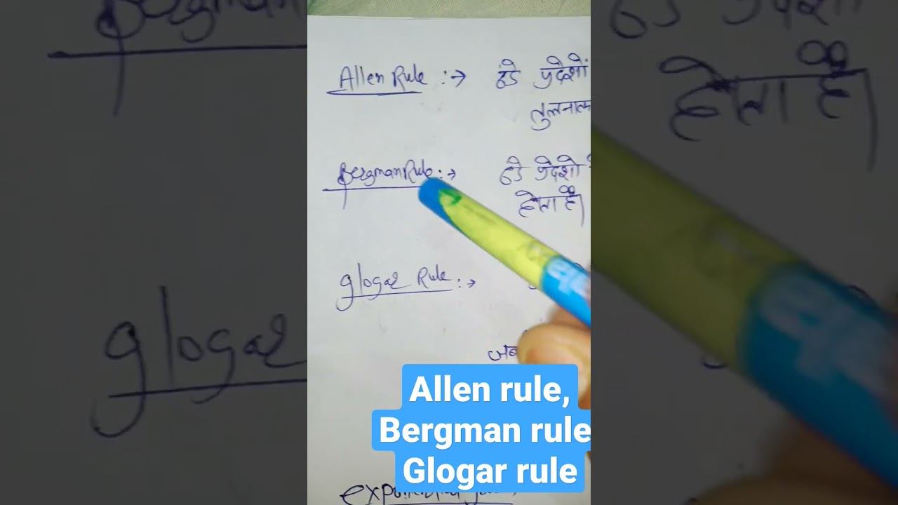 allen ,bergman rule or glogar rule ecological adaptation in hindi for csir net ,rajasthan set 2023
