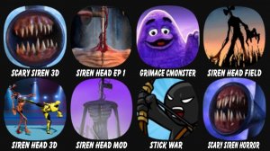 Scary Siren Horror Games 3D, Siren Head Ep 1, Grimace Monster Scary Survival, Siren Head Field...