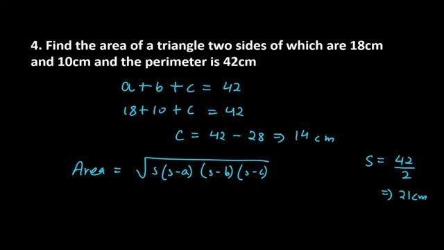 4. Find the area of a triangle two sides of which are 18 cm and 10 cm and the perimeter is 42cm. смотреть онлайн