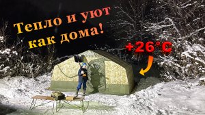 12 часов (!) на одной закладке дров! Ночуем зимой в палатке Р-34 с печкой МегаСогра.