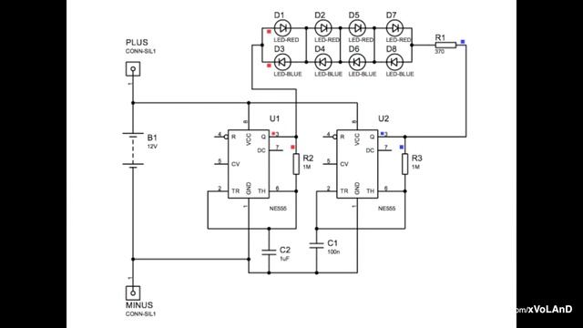 Scheme. Some stroboscope like police or fire lights based on 2x NE555 timers смотреть онлайн