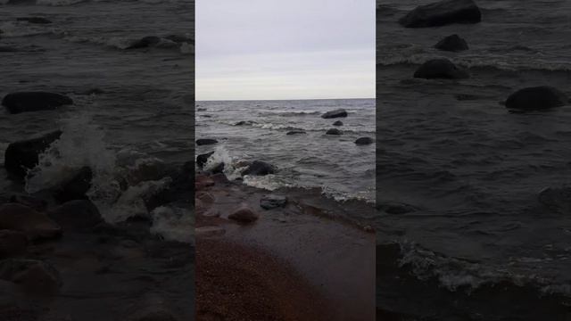 морские волны на берегу Ладожского озера. смотреть онлайн