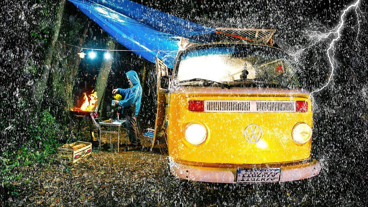 Solo Camping With Heavy Rain | Sleeping in a Van During a Rainstorm смотреть онлайн
