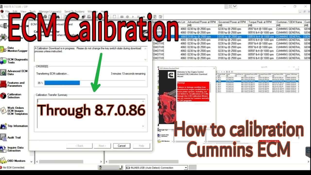 Cummins ECM Calibration Through 8.7.0.86 Software