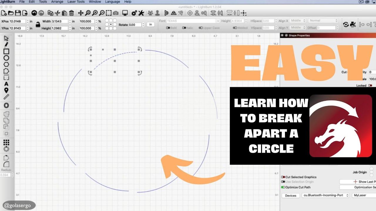 How to break apart a circle in Lightburn - Tutorial смотреть онлайн