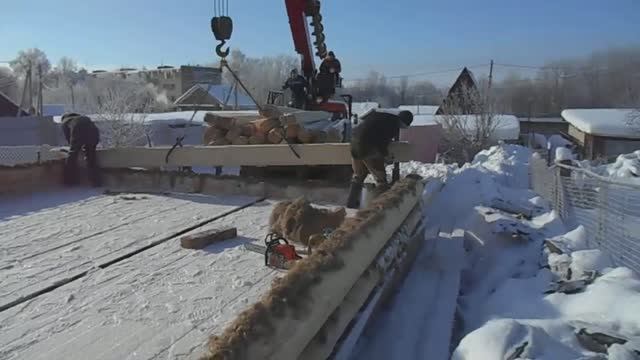Профессиональная установка сруба бани - Этап 1 смотреть онлайн