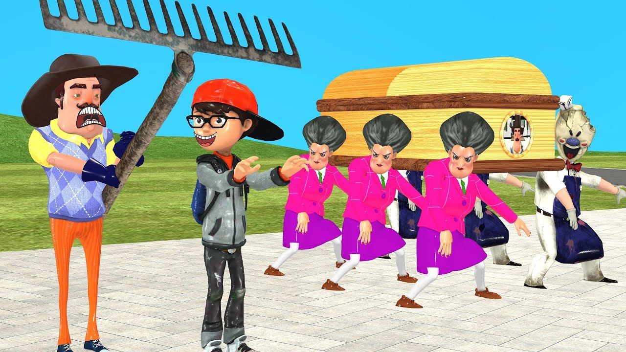 Scary Teacher 3D Nik & Ice Scream Troll Hello Neighbor and Miss T Running Funny Coffin Dance смотреть онлайн
