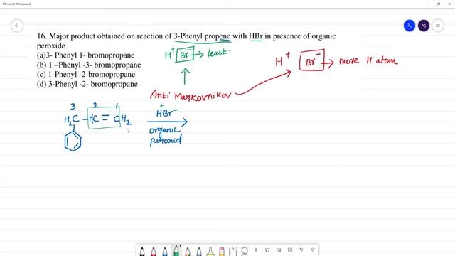 Major product obtained on reaction of 3-Phenyl propene with HBr in presence of organic peroxide смотреть онлайн
