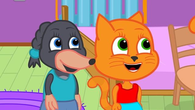 Familia De Gatos - Tractor Azul Dibujos Animados Para Niños